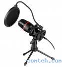Микрофон Defender Forte GMC 300 (64630***); конденсаторный; всенаправленный; 100 - 10000 Гц; штатив; 1,8 м; 3,5 мм (mini jack); чёрный + красный